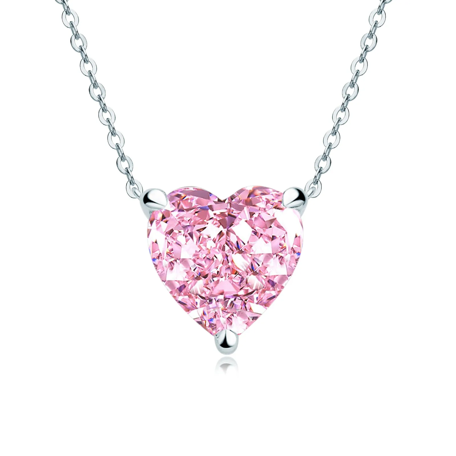 Heart Shaped Solitaire Pink Created Diamond Pendant Necklace