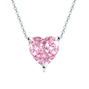 Heart Shaped Solitaire Pink Created Diamond Pendant Necklace