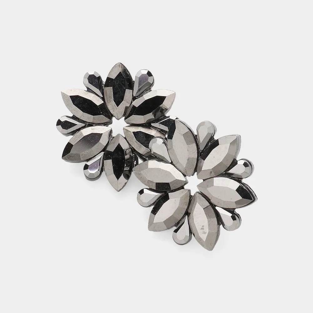 Hematite Marquise Stone Flower Pageant Earrings | Hematite Evening Earrings  |  637793