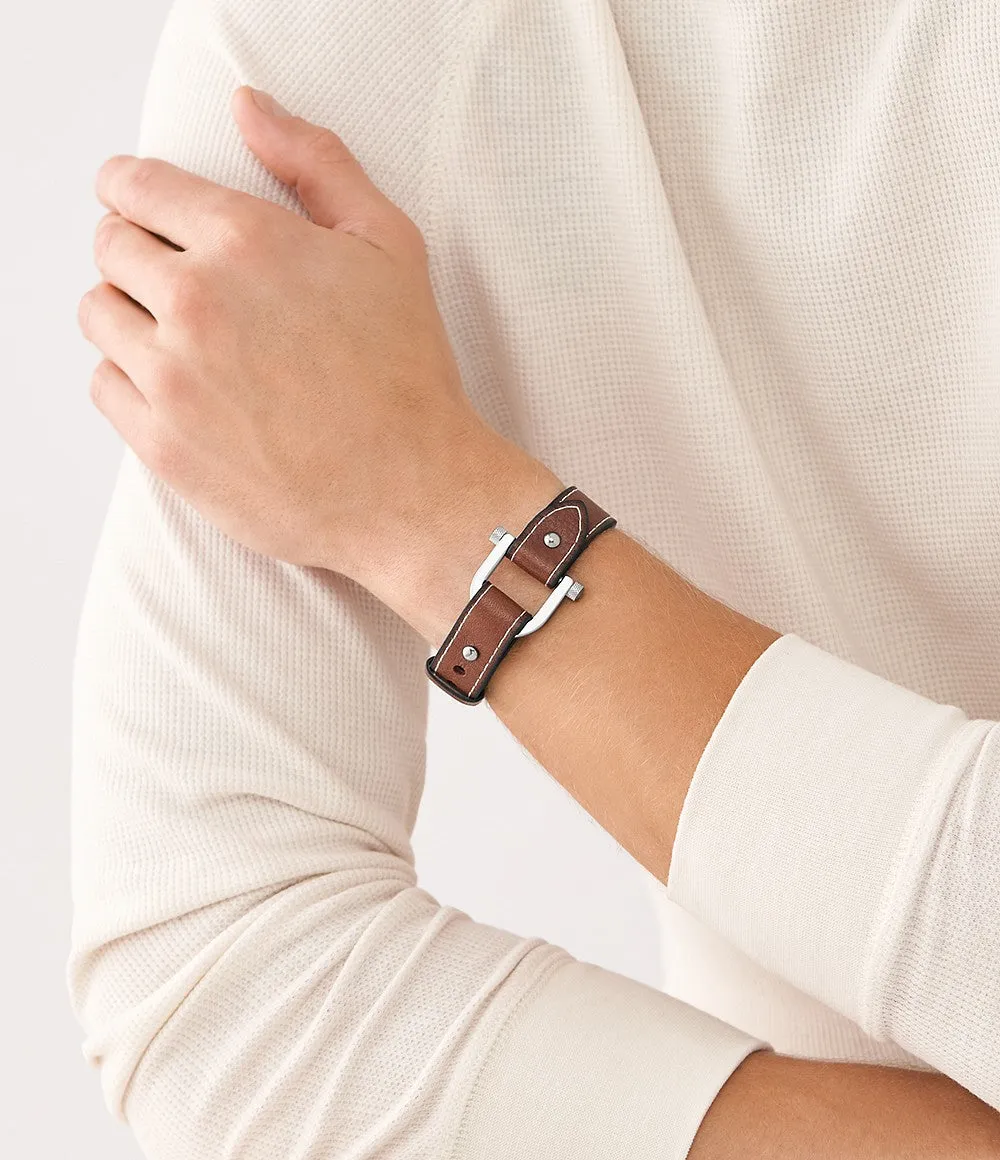 Heritage D-Link Medium Brown Leather Strap Bracelet