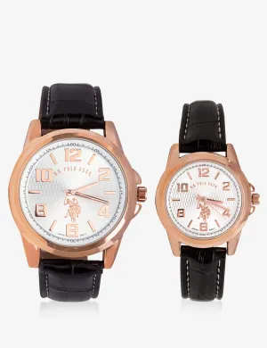 HIS & HERS ROSE GOLD FAUX CROC STRAP WATCH SET