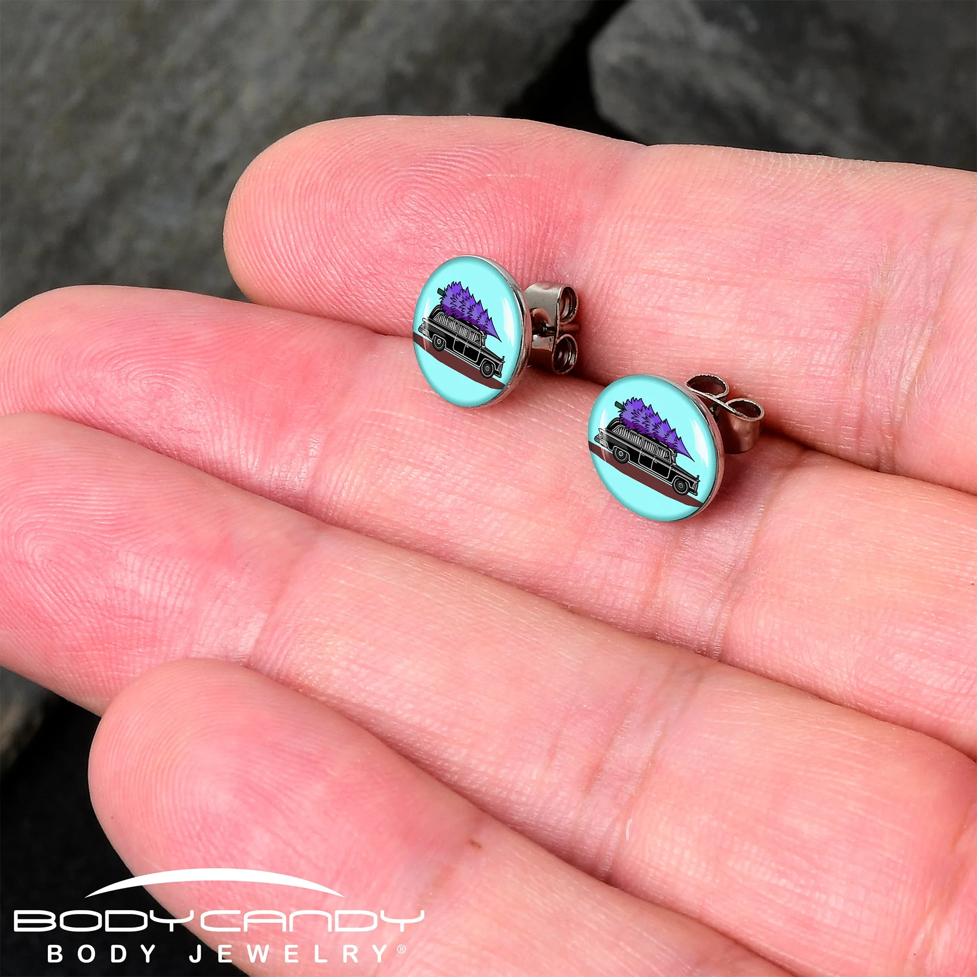 Holiday Christmas Hearse Stud Earrings