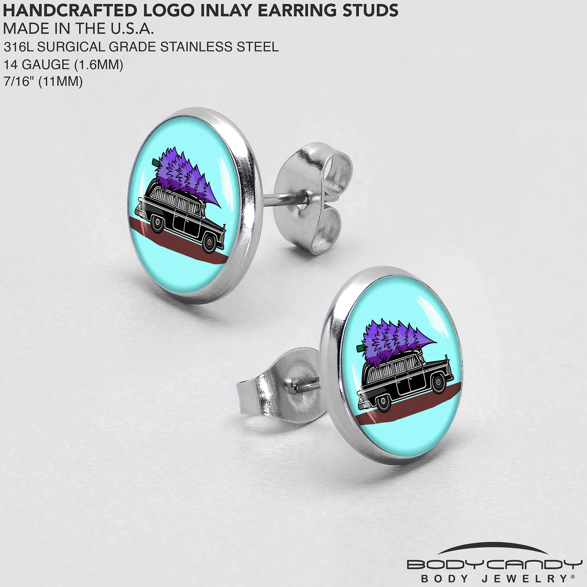 Holiday Christmas Hearse Stud Earrings