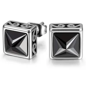 Hypoallergenic Black Square CZ Stud Earrings in Stainless Steel