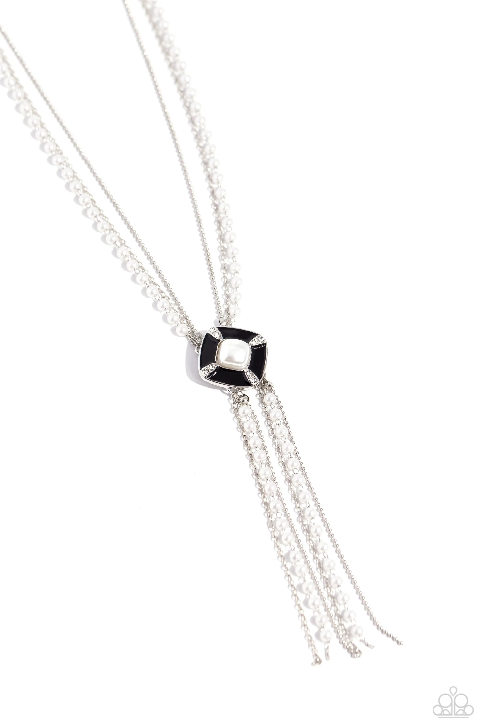 I Pinky SQUARE - Black - Painted Pendant Pearl Chain Paparazzi Short Necklace