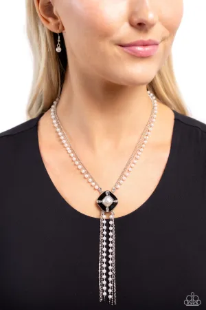 I Pinky SQUARE - Black - Painted Pendant Pearl Chain Paparazzi Short Necklace