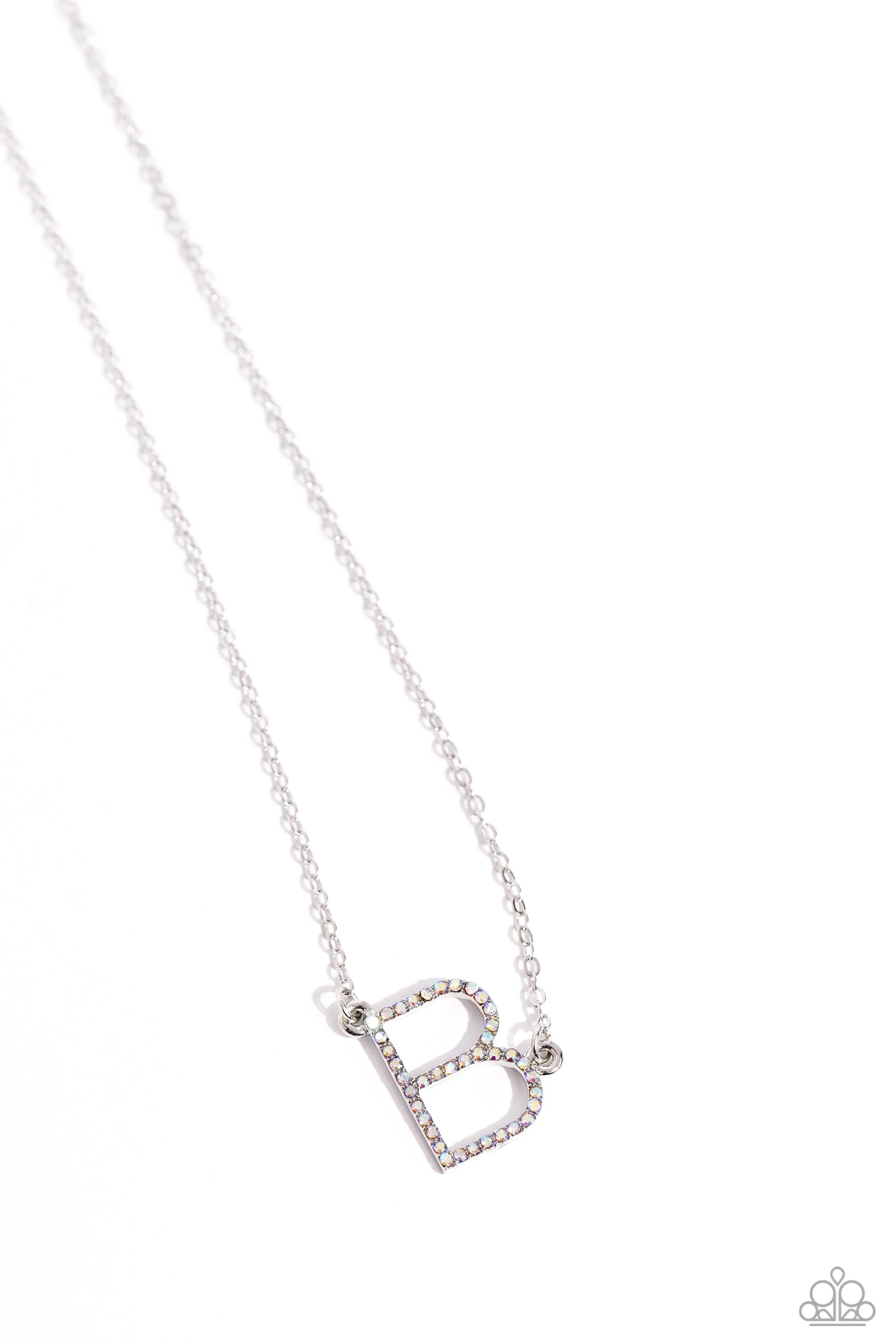 INITIALLY Yours - B - Multi Iridescent Rhinestone Letter Paparazzi Short Necklace