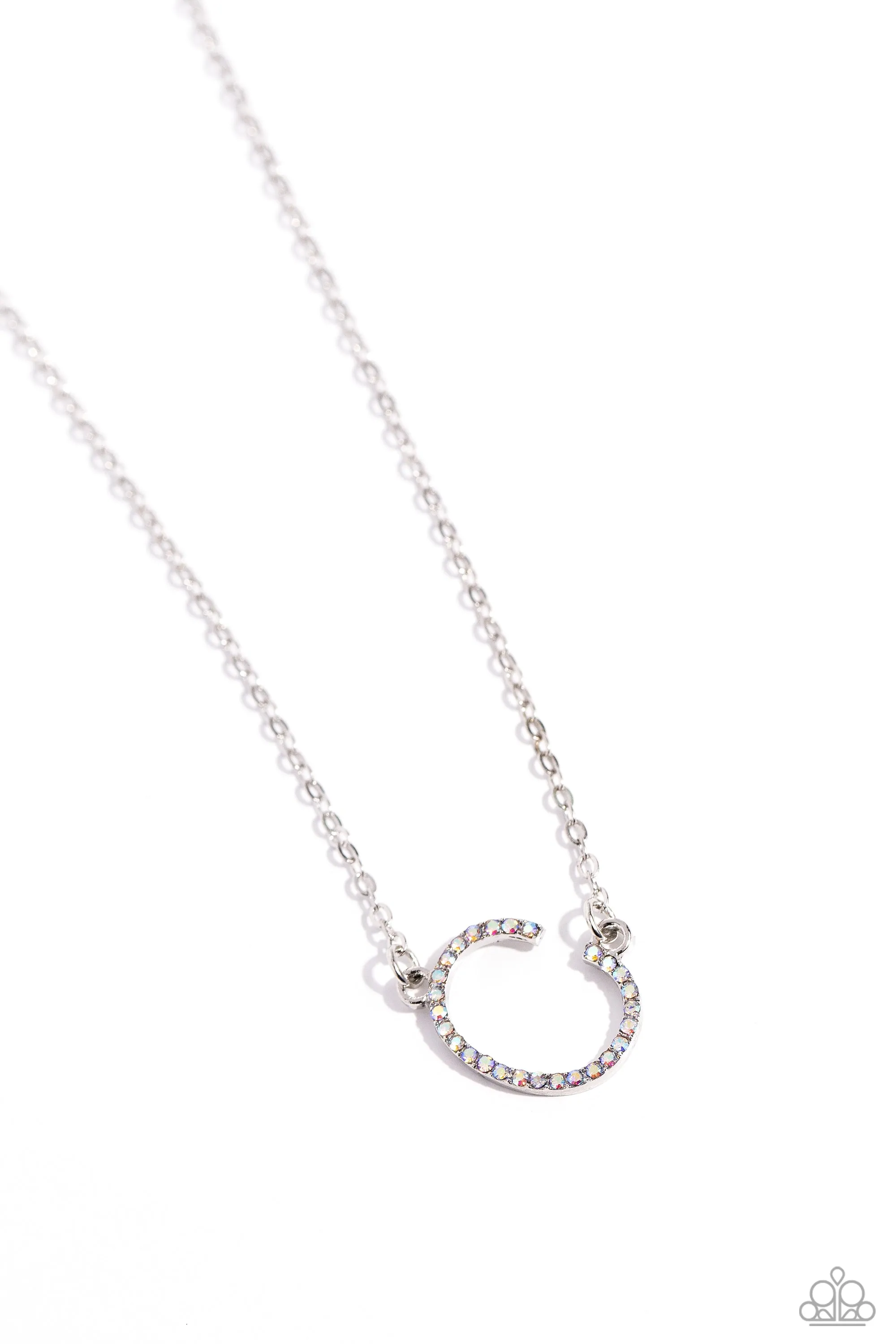 INITIALLY Yours - C - Multi Iridescent Rhinestone Letter Paparazzi Short Necklace