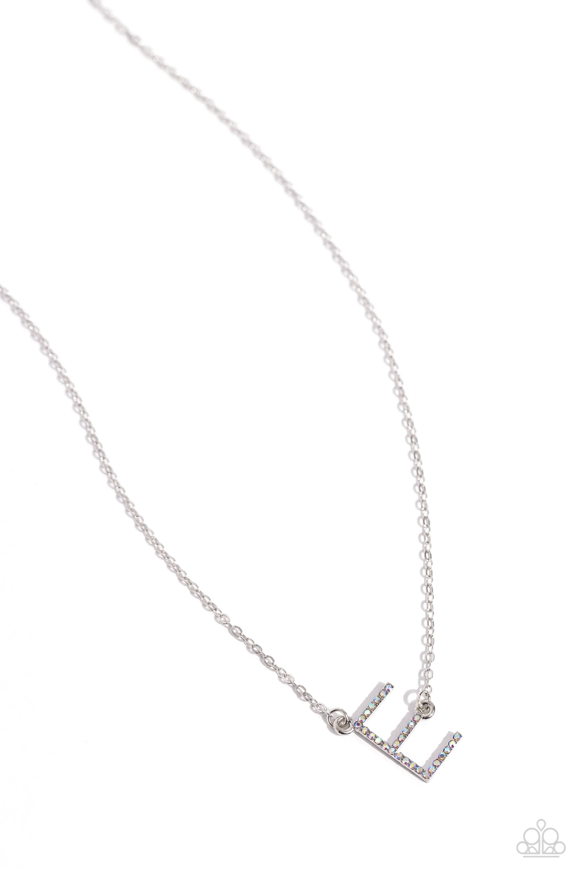 INITIALLY Yours - E - Multi Iridescent Rhinestone Letter Paparazzi Short Necklace