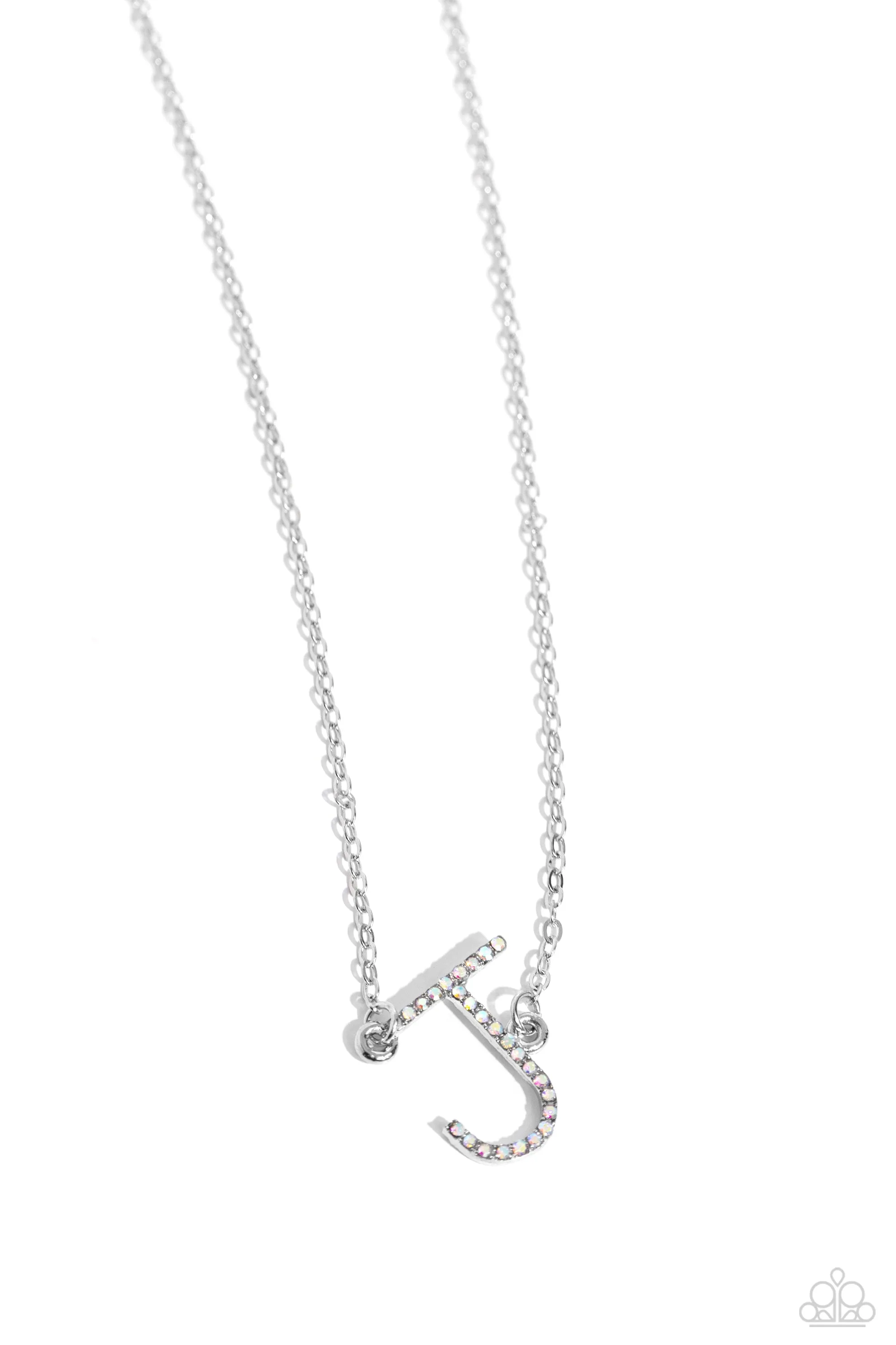 INITIALLY Yours - J - Multi Iridescent Rhinestone Letter Paparazzi Short Necklace