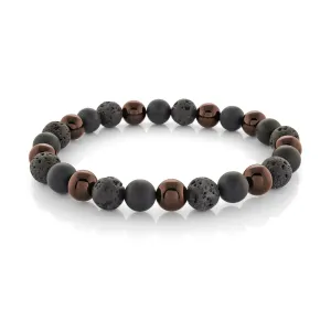 Italgem Red Tiger's Eye, Matte Black Onyx and Black Lava (8mm) Beaded Stretch Bracelet
