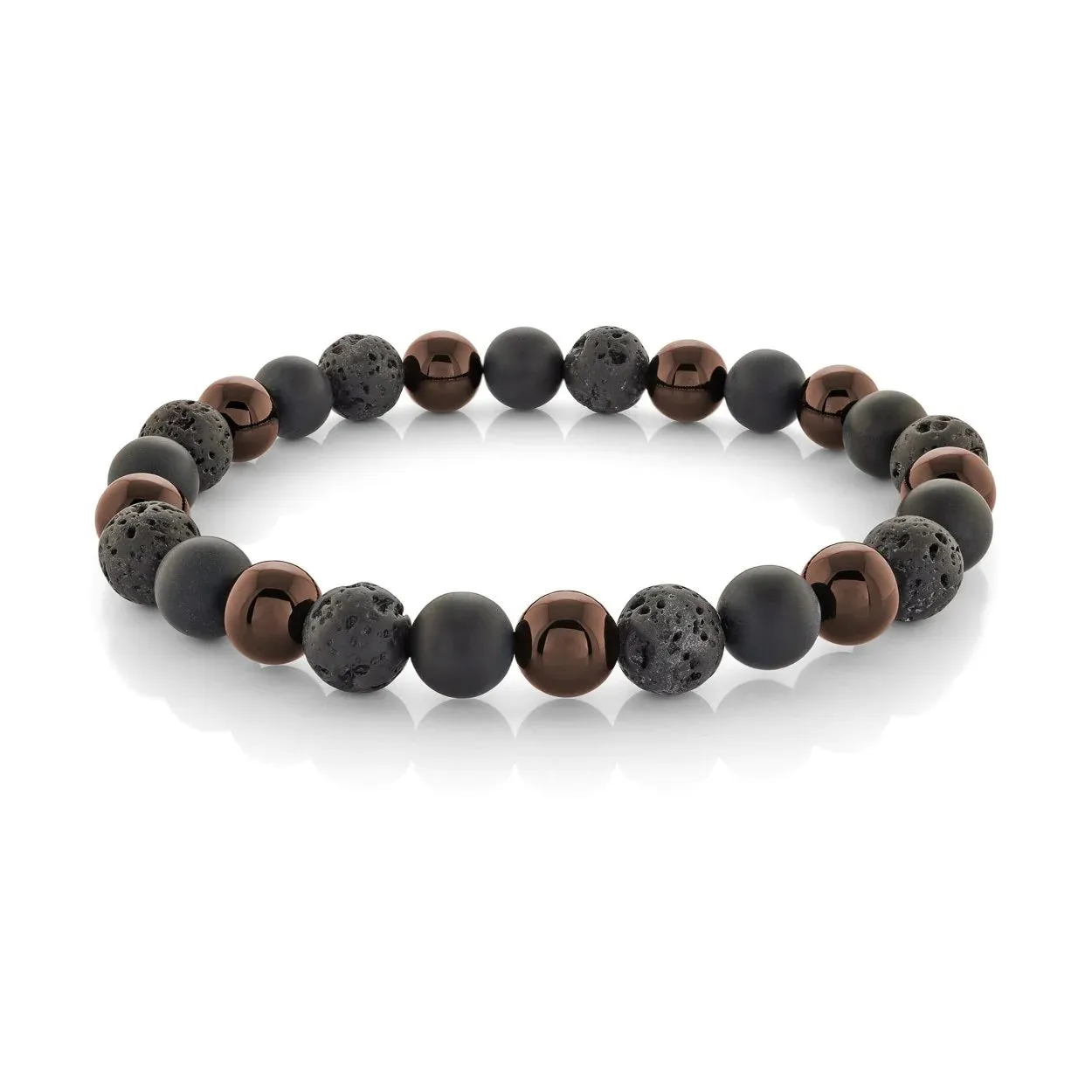 Italgem Red Tiger's Eye, Matte Black Onyx and Black Lava (8mm) Beaded Stretch Bracelet