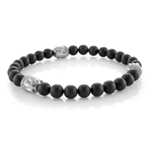 Italgem Stainless Steel Buddha with Matte Black Onyx Beaded Stretch Bracelet