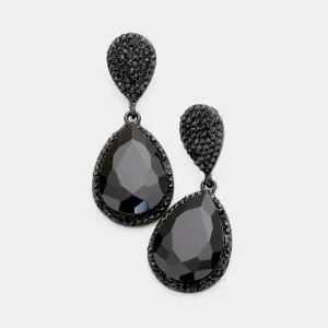 Jet Black Teardrop and Cluster Rhinestone Pageant Drop Earrings  | 428756