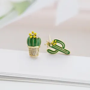 Kawaii Silver Irregular Cactus Earrings