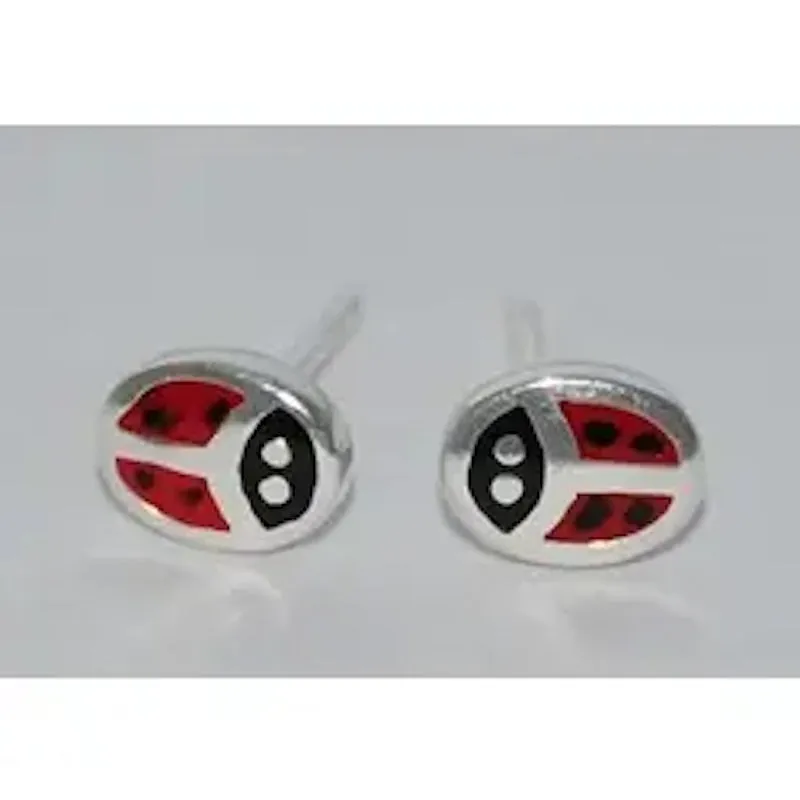 Ladybug Enamel Earrings in Sterling Silver