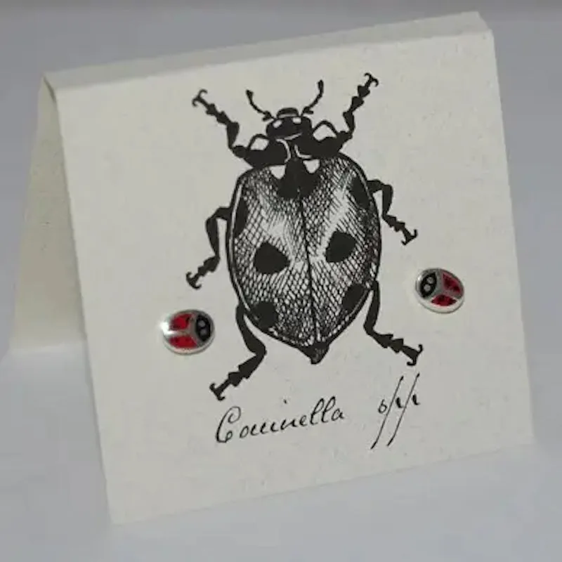 Ladybug Enamel Earrings in Sterling Silver