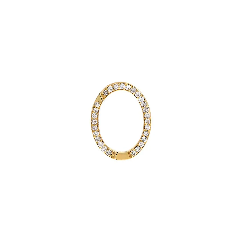 Large Diamond Pave Oval Charm Connector Clasp 14K