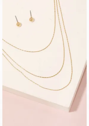 Layered Dainty Chains Necklace Set - Gold