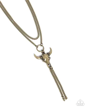 Layered Longhorn - Brass - Skull Tiered Chain Tassel Paparazzi Short Necklace