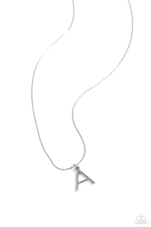 Letter of the Law - A - White Rhinestone Silver Initial Paparazzi Short Necklace
