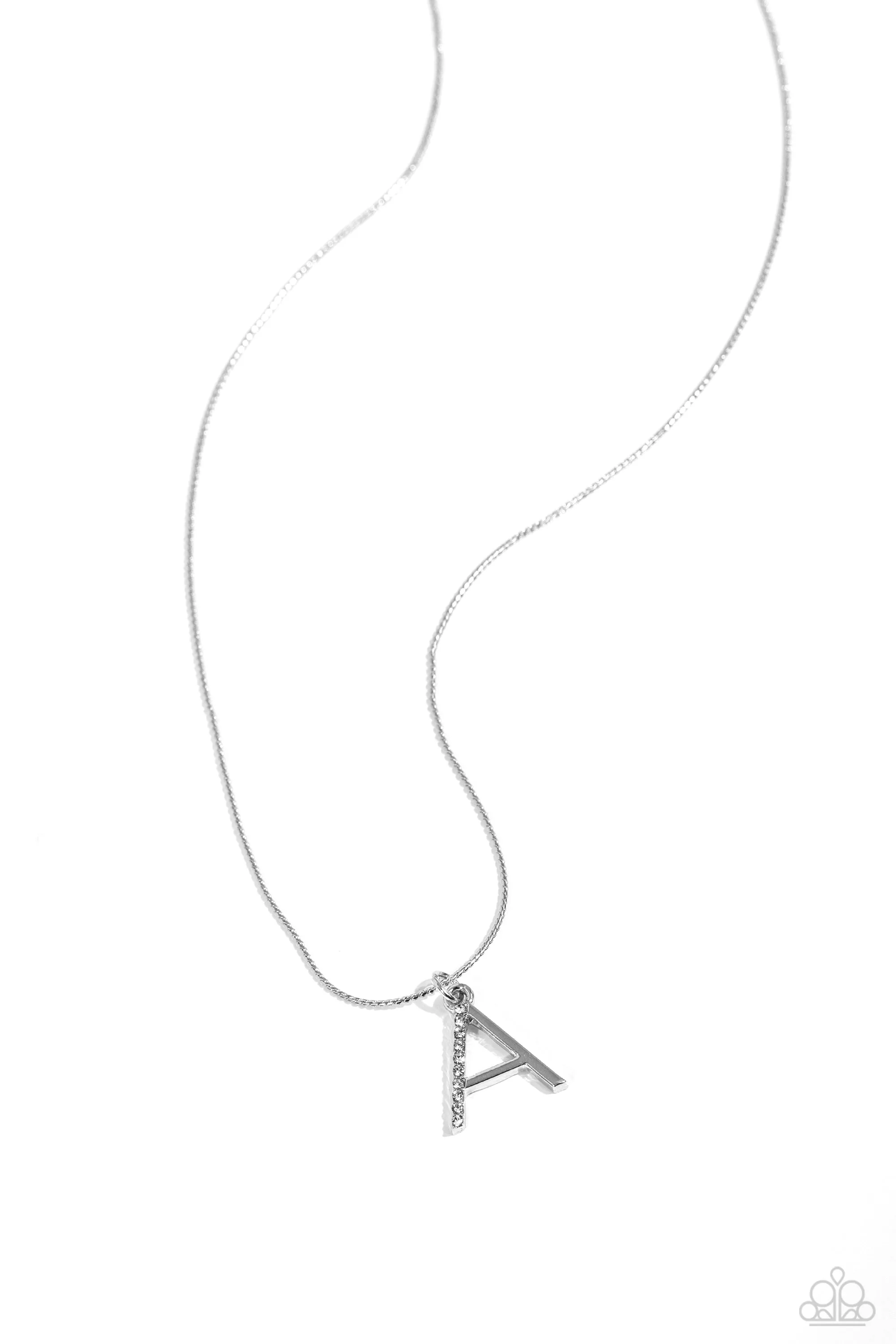 Letter of the Law - A - White Rhinestone Silver Initial Paparazzi Short Necklace