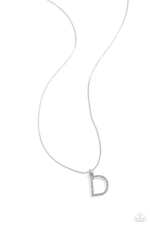 Letter of the Law - D - White Rhinestone Silver Initial Paparazzi Short Necklace