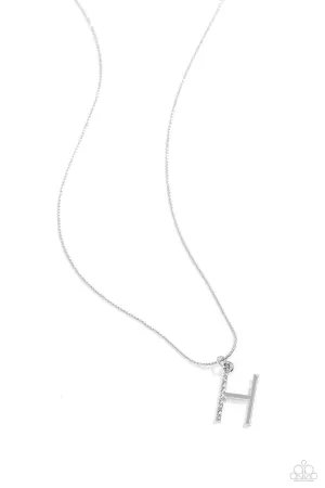 Letter of the Law - H - White Rhinestone Silver Initial Paparazzi Short Necklace