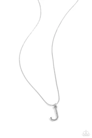 Letter of the Law - J - White Rhinestone Silver Initial Paparazzi Short Necklace