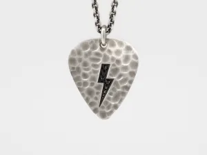 Lightning Bolt Plectrum (Guitar Pick) Pendant with Black Diamonds