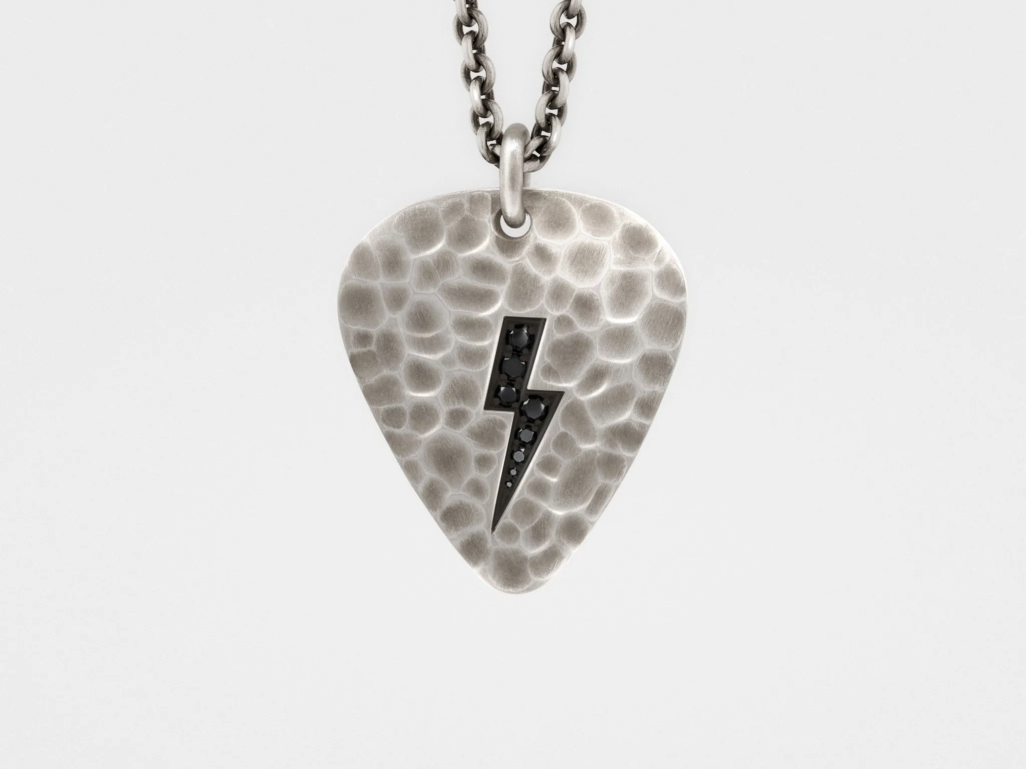 Lightning Bolt Plectrum (Guitar Pick) Pendant with Black Diamonds