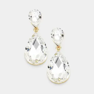 Little Girls Double Crystal Teardrop Evening Earrings on Gold | 389497