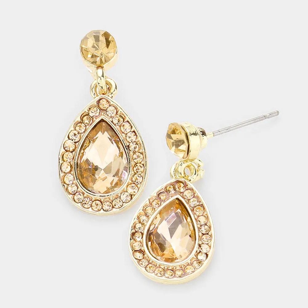 Little Girls Light Topaz Rhinestone and Teardrop Dangle Pageant Earrings | 506966