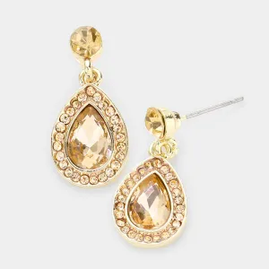 Little Girls Light Topaz Rhinestone and Teardrop Dangle Pageant Earrings | 506966