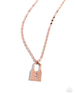 Locked Lesson - Copper - Padlock Pendant Paparazzi Short Necklace