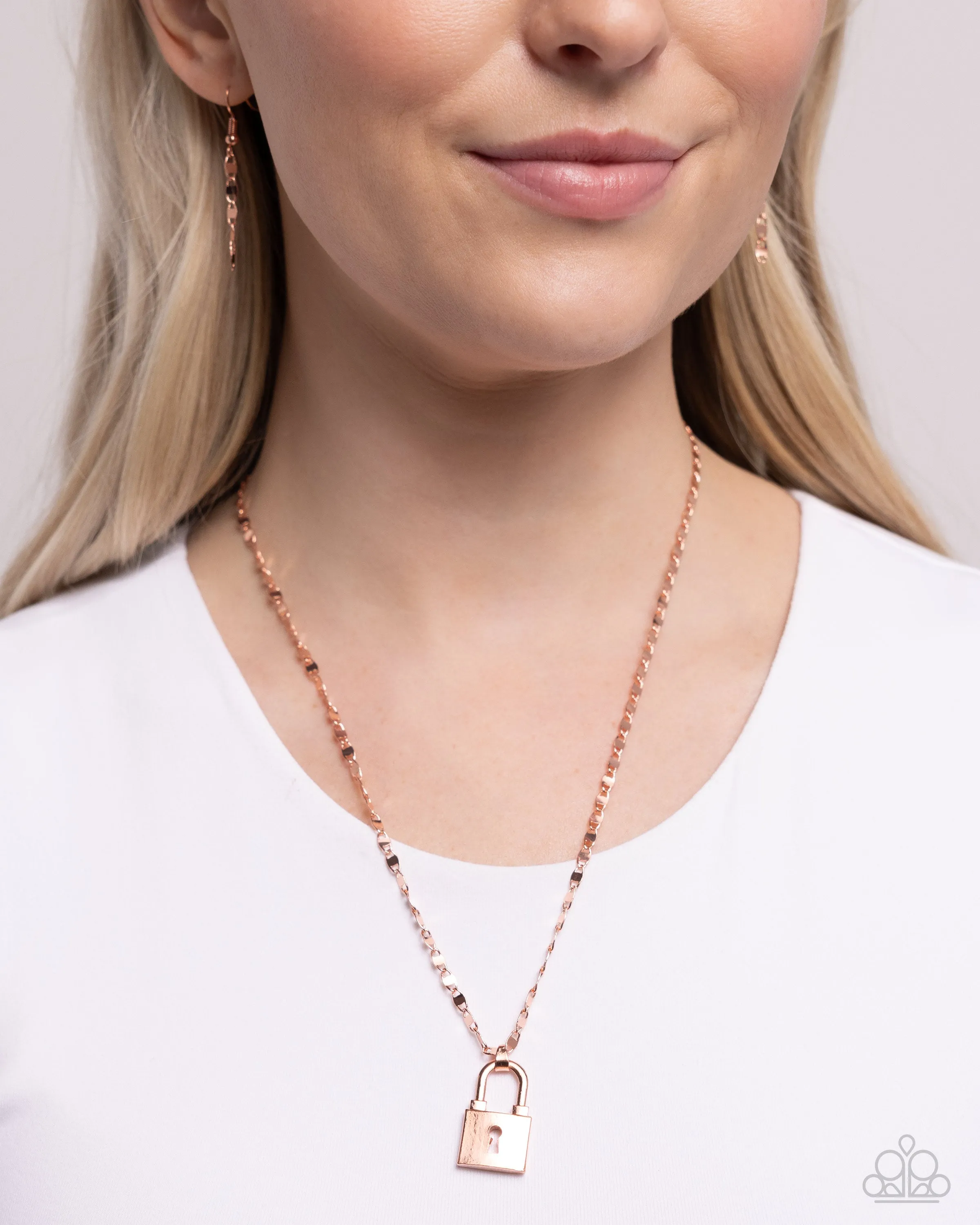 Locked Lesson - Copper - Padlock Pendant Paparazzi Short Necklace