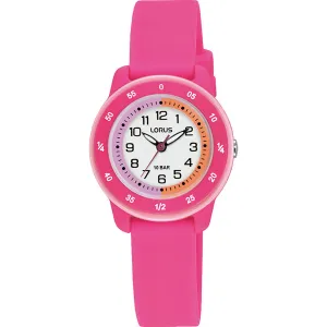 lorus quartz time teacher kids white dial pink silicone strap watch