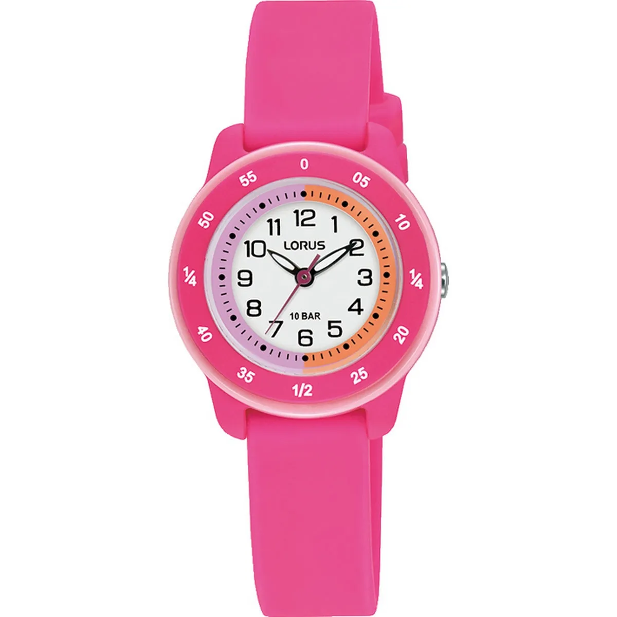 lorus quartz time teacher kids white dial pink silicone strap watch