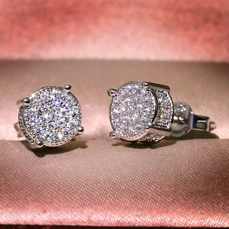 Luxury Female Round Zircon Crystal Earrings Women
