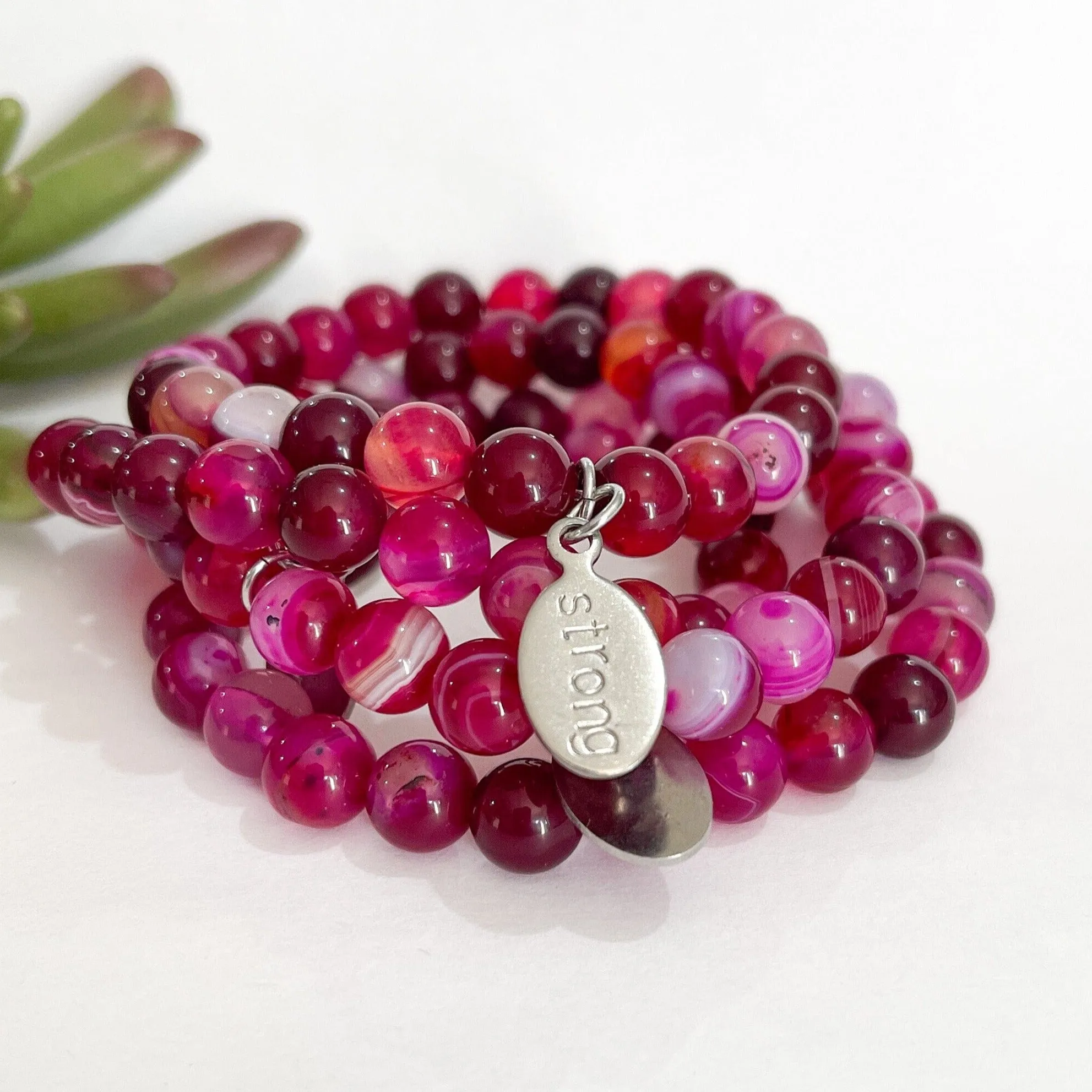 Magenta Pink Dragon Bead Bracelet | STRONG Charm |8mm | Natural Stone | Womens