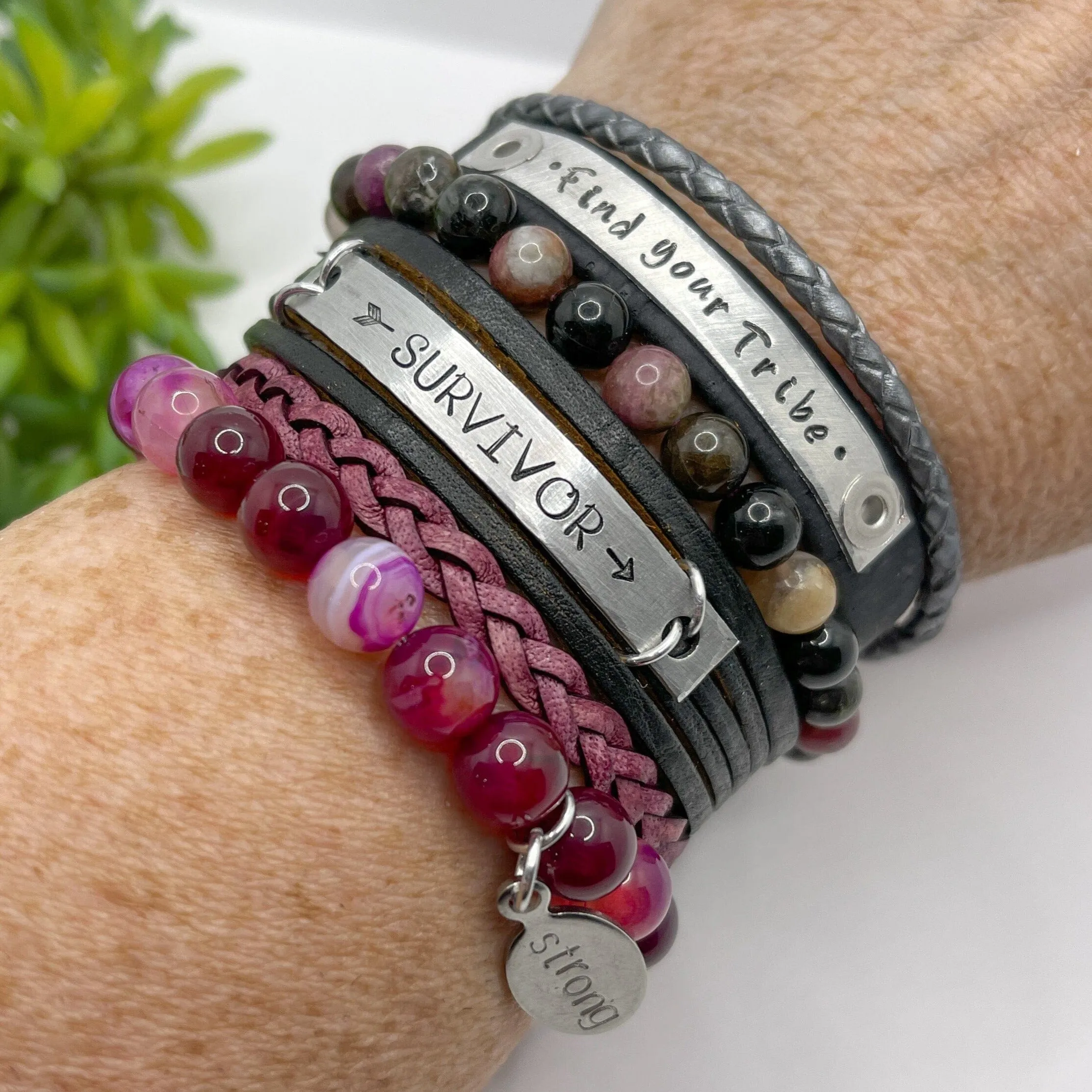 Magenta Pink Dragon Bead Bracelet | STRONG Charm |8mm | Natural Stone | Womens