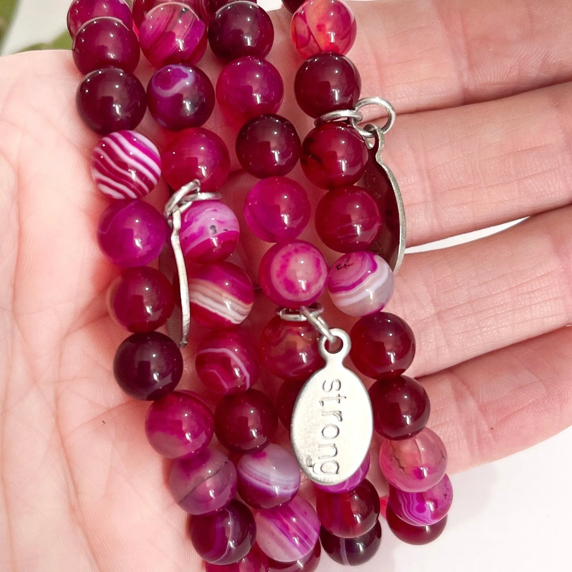 Magenta Pink Dragon Bead Bracelet | STRONG Charm |8mm | Natural Stone | Womens
