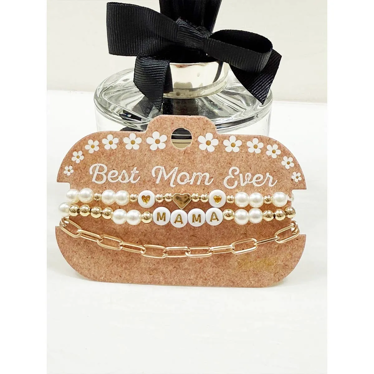 Mama Faux Pearl Gold Bracelet Set