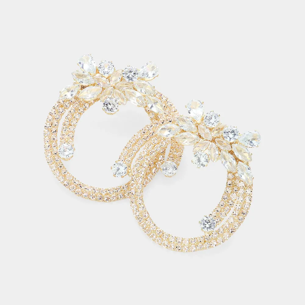 Marquise and Clear Stone Embellished Flower Pageant Earrings on Gold Prom Earrings| 636226