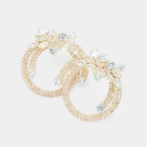 Marquise and Clear Stone Embellished Flower Pageant Earrings on Gold Prom Earrings| 636226