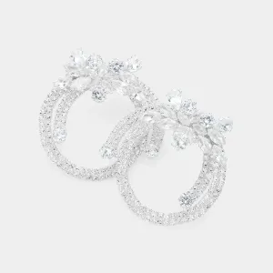 Marquise and Clear Stone Embellished Flower Pageant Earrings on Silver Prom Earrings| 636225