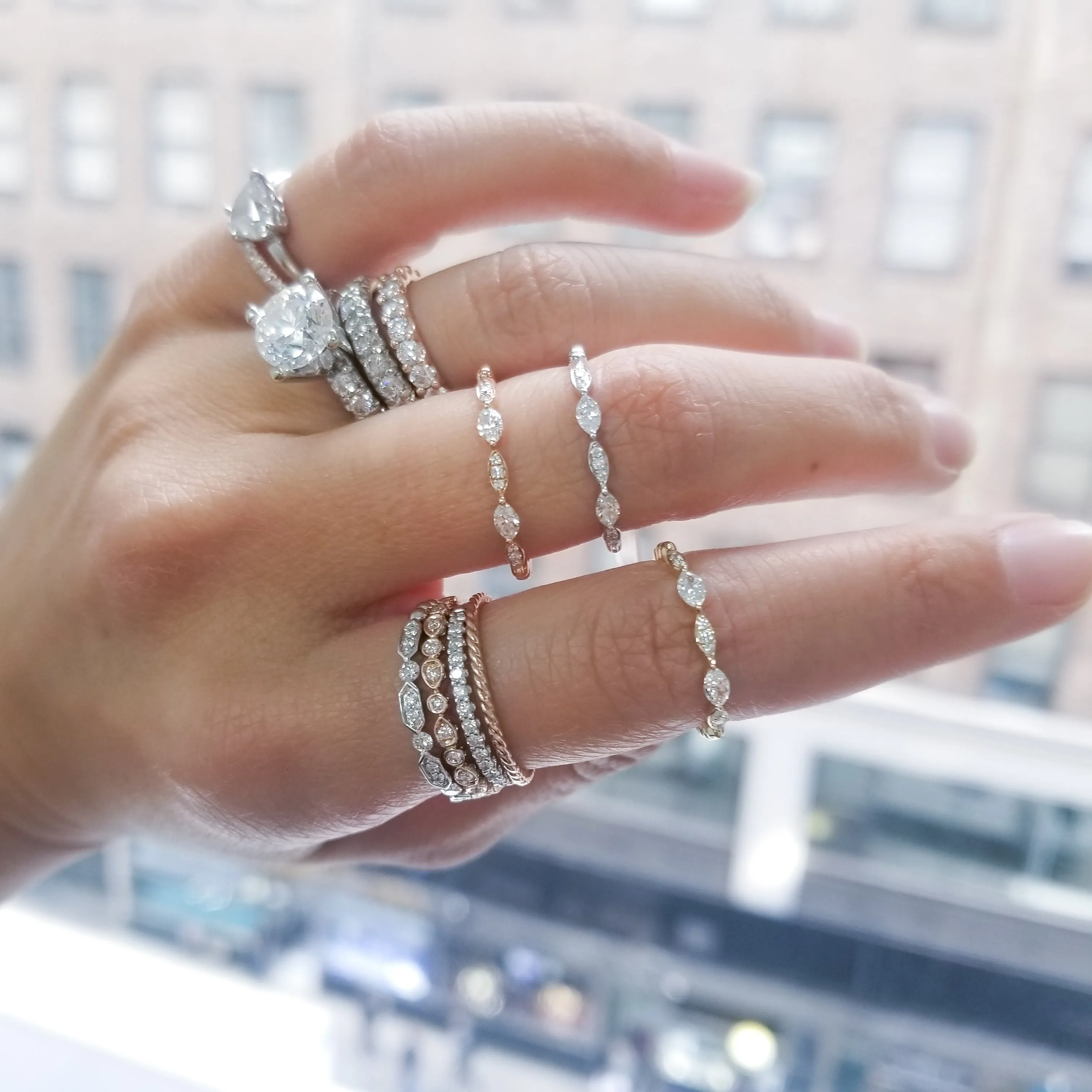 Marquise and Round Diamond Stackable Band