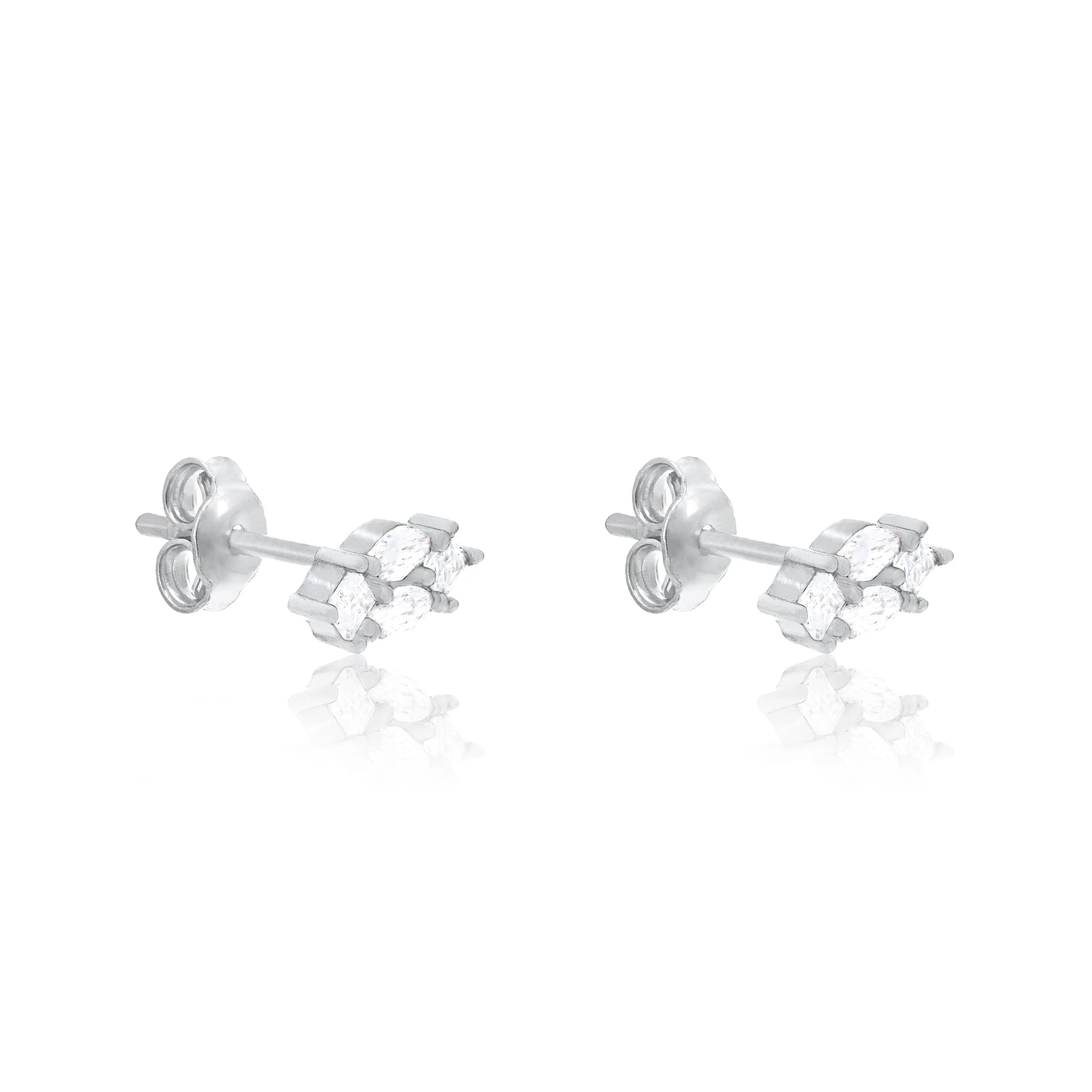 Marquise Shaped Stud Earrings - Silver White