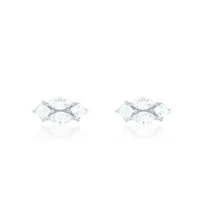 Marquise Shaped Stud Earrings - Silver White