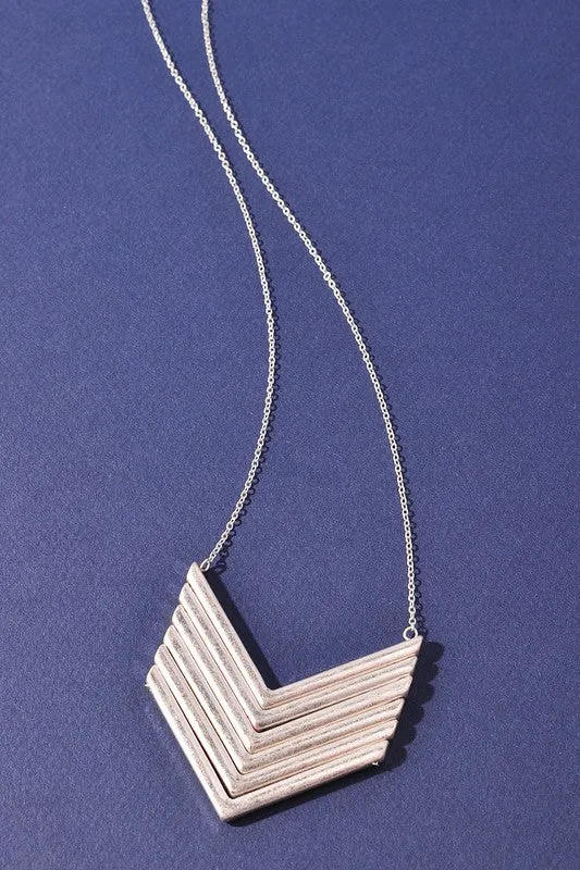 Medal Arrow Long Pendant Necklace - Silver